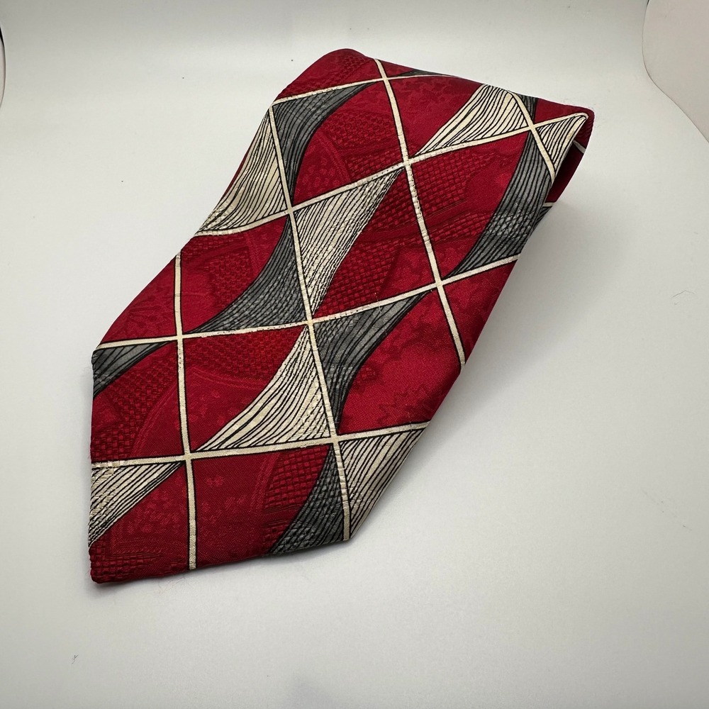 Robert Talbott Studio Silk Tie Red Grey Geometric Harlequin Carmel Valley USA